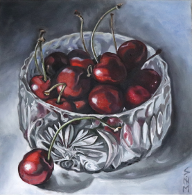 Cherries in Crystal 20 inch x 20 inch