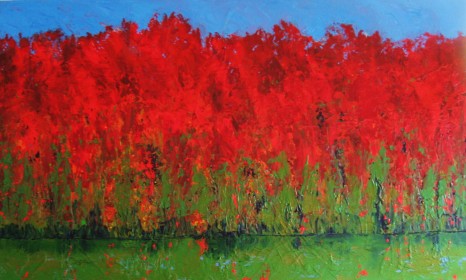 Red Treeline, 60 x 48, acrylic